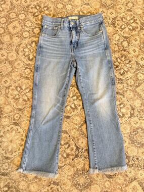 Madewell Cali Demi Boot Jeans Womens 27p Light Wash Raw Hem Cropped Flare Denim